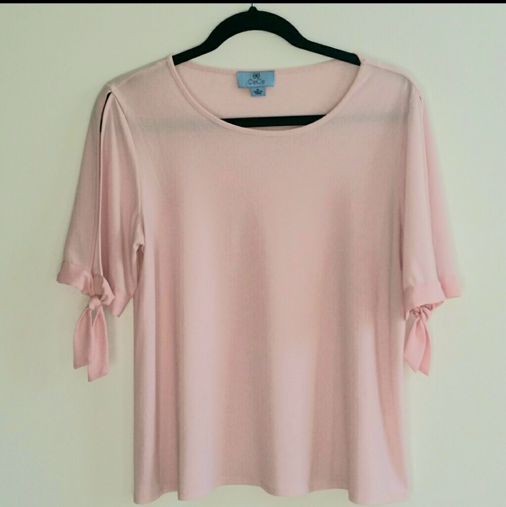 CeCe Pink Blouse with Stilted Short Sleeve & Ties